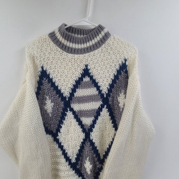 VTG FORUM Hand knitted sweater Cream Gray Mens Size Medium - Picture 3 of 8